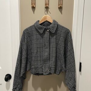 Black and White Tweed Cropped Jacket